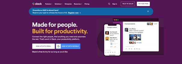 Slack homepage Slack homepage