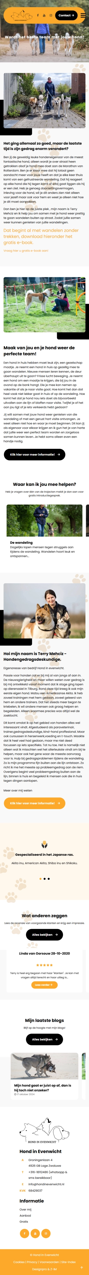 Hond in Evenwicht mobiele website