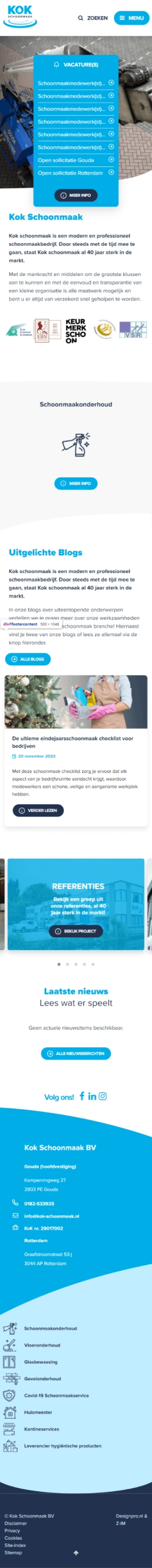 Kok Schoonmaak mobiele website